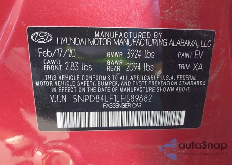 2020 Hyundai Elantra Value Edition from USA, damaged, VIN 5NPD84LF1LH589682